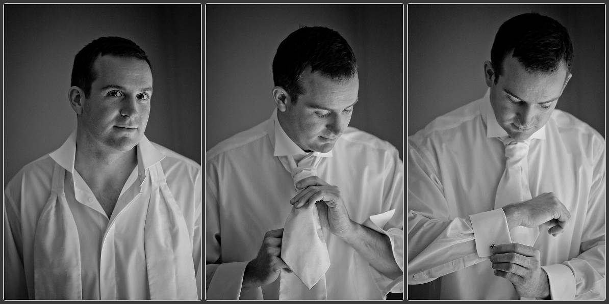 Groom getting ready in Black and White