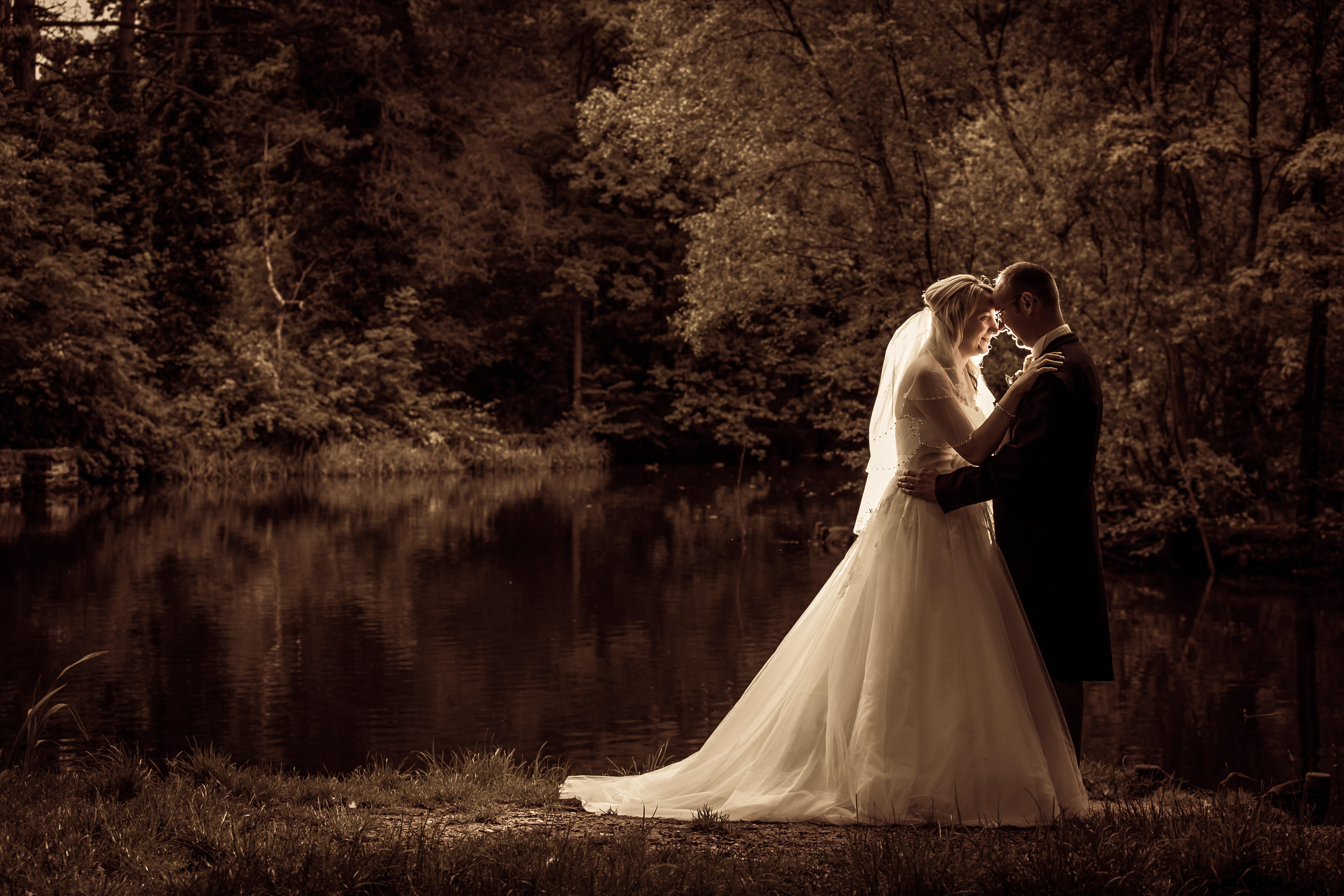 The couple together in sepia