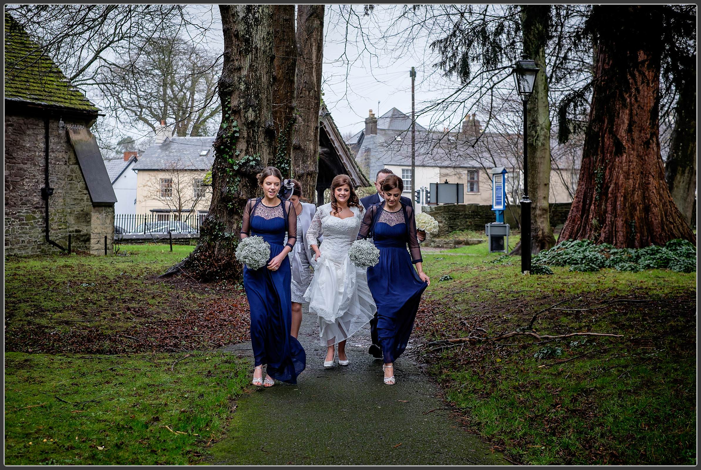 Bride arriving at Brecon Cathedral