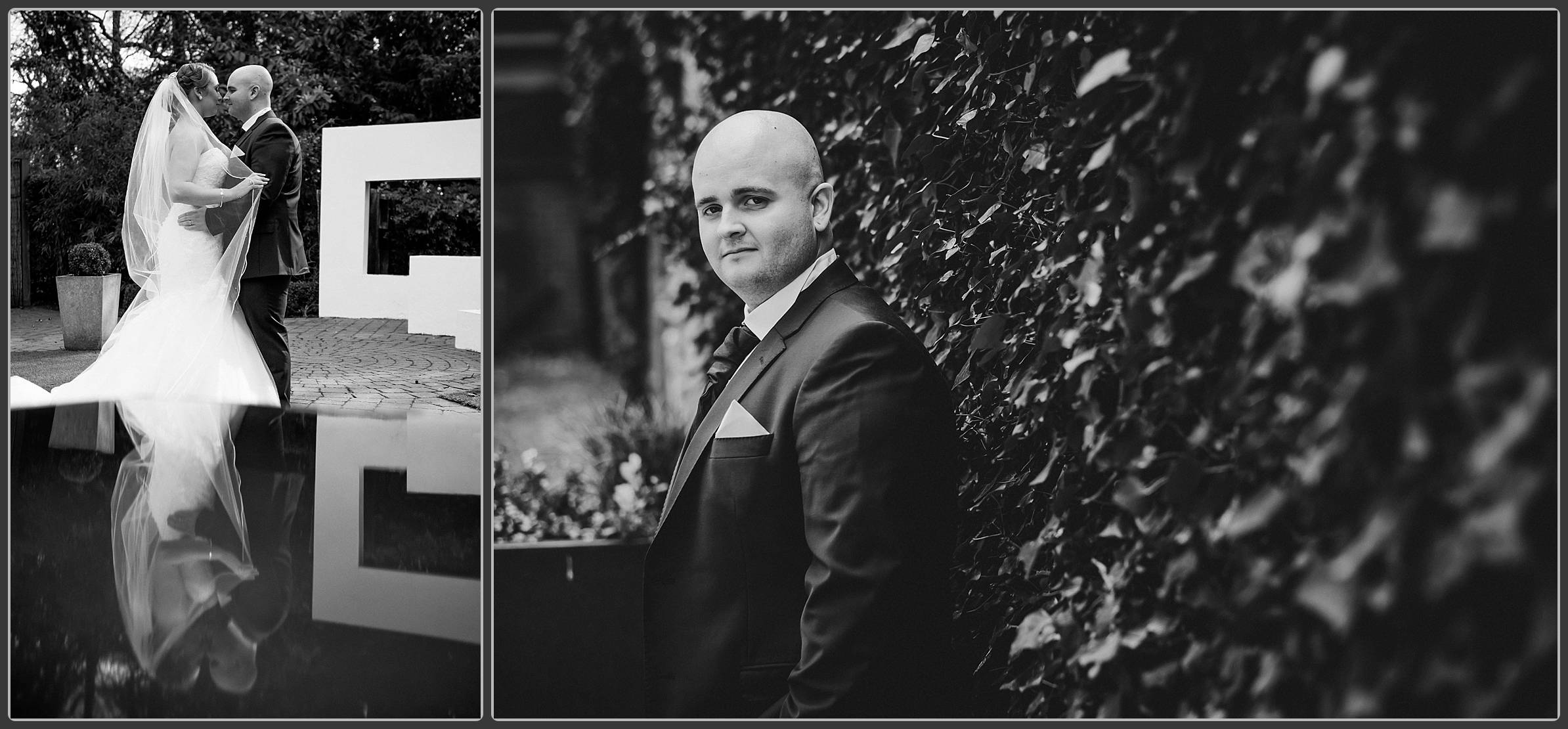 Bride and groom portraits in black and white