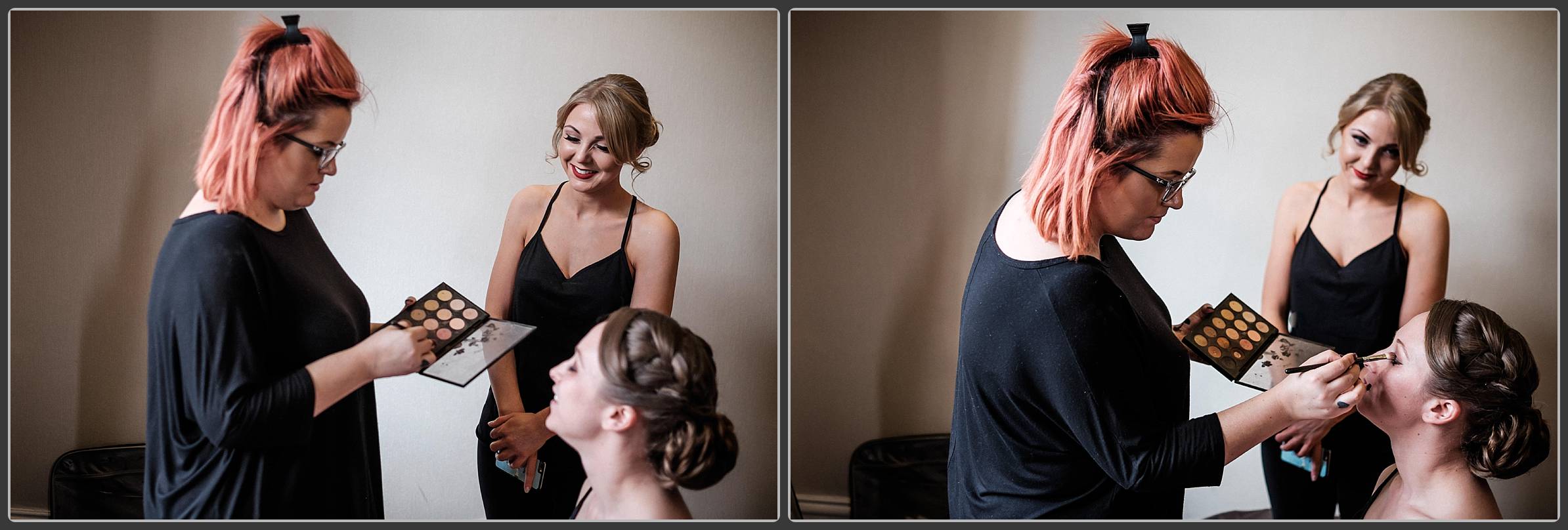 The bride having her makeup done