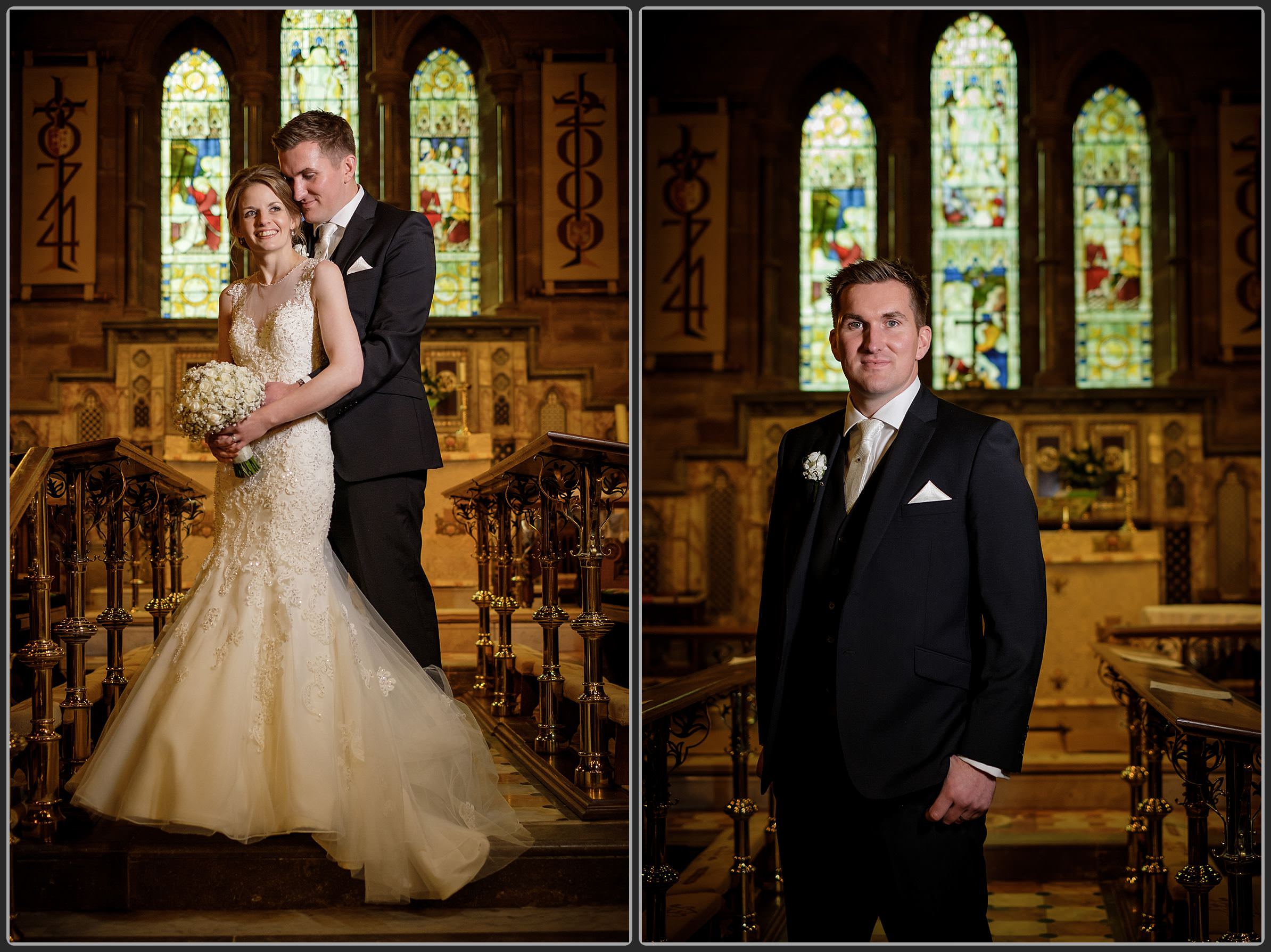 The bride and groom together in the church