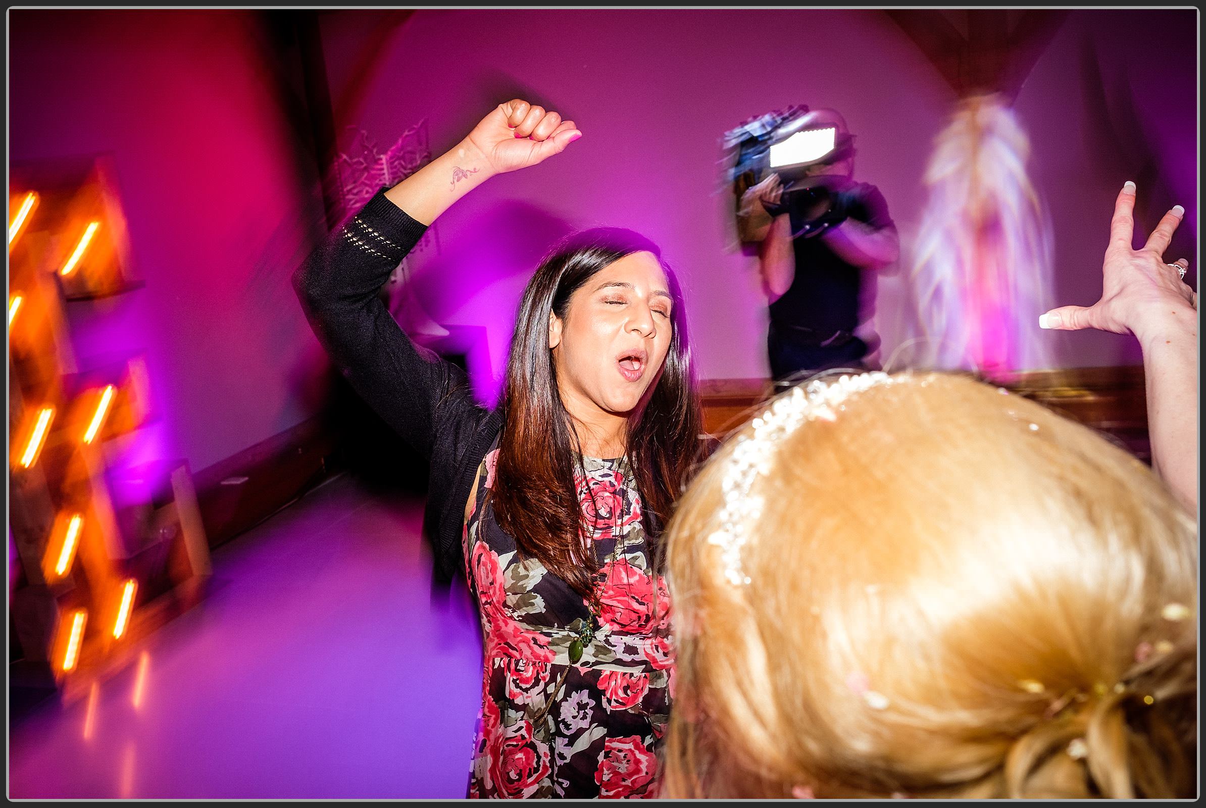 Wedding guests dancing