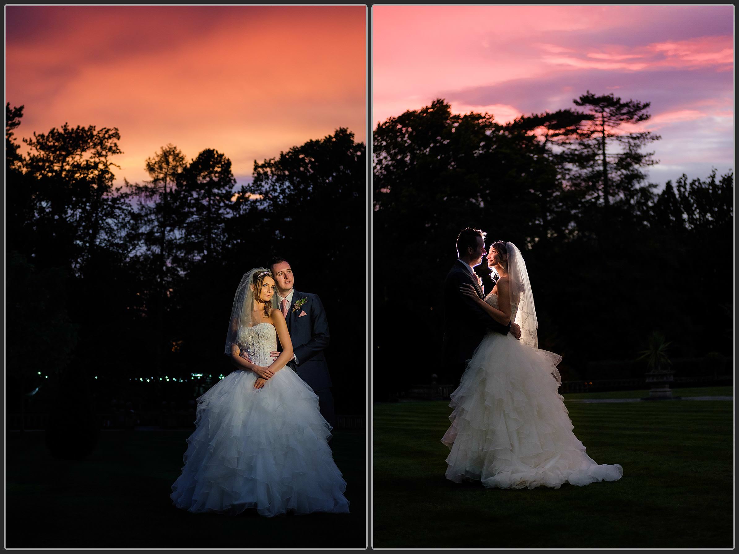 Bride and groom at sunset at Hogarths Hotel