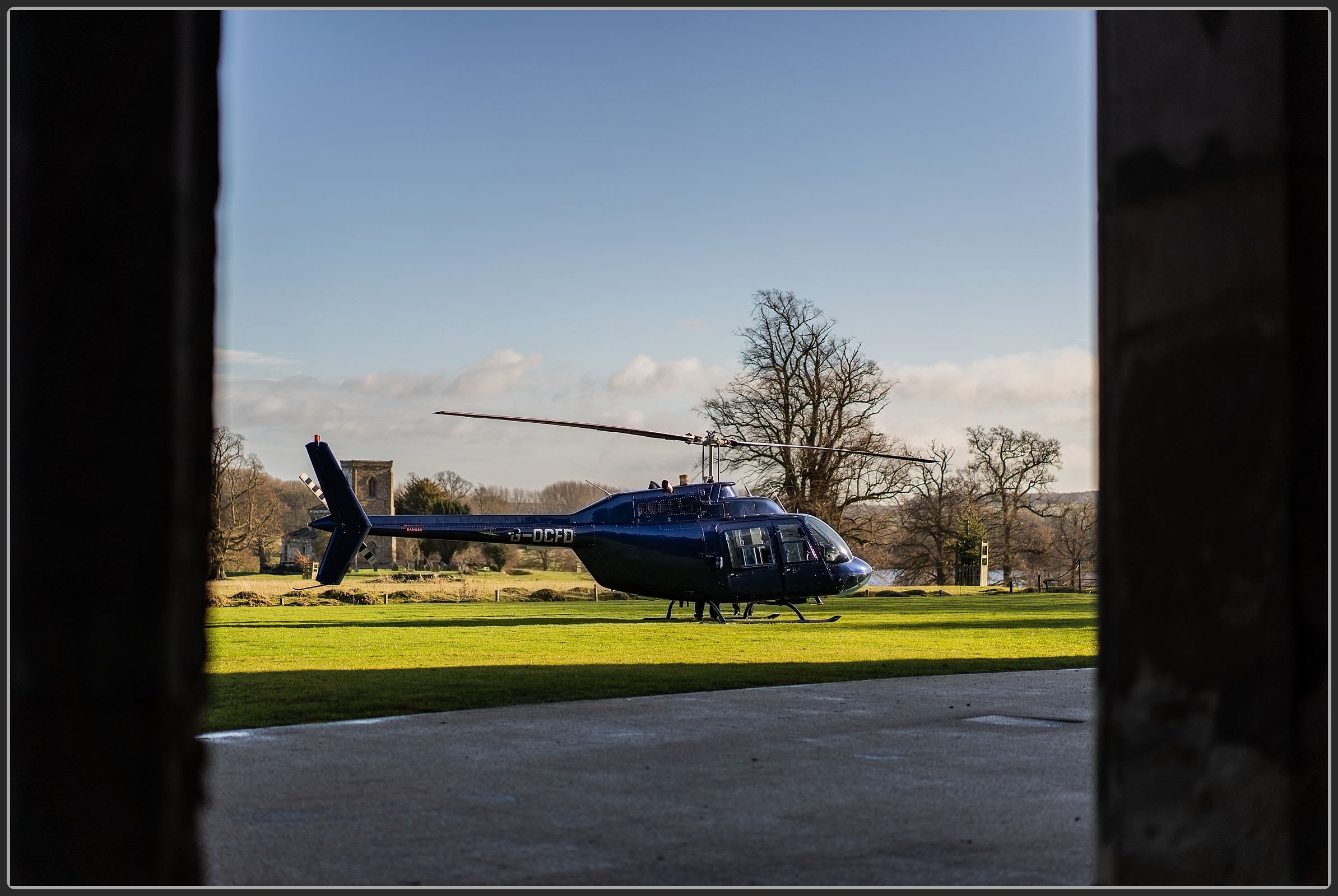 Helicopter at Fawsley Hall Hotel