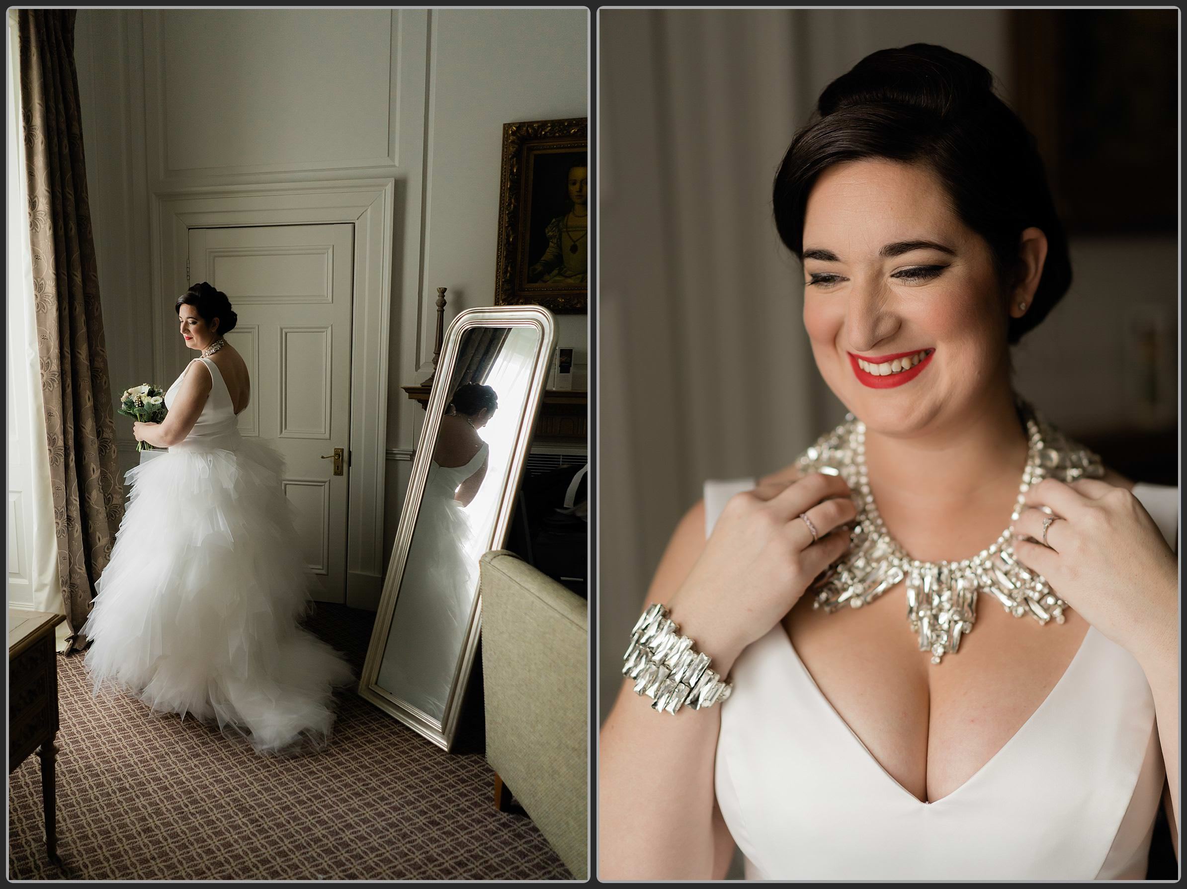 Cat in her wedding dress at Fawsley hall Hotel