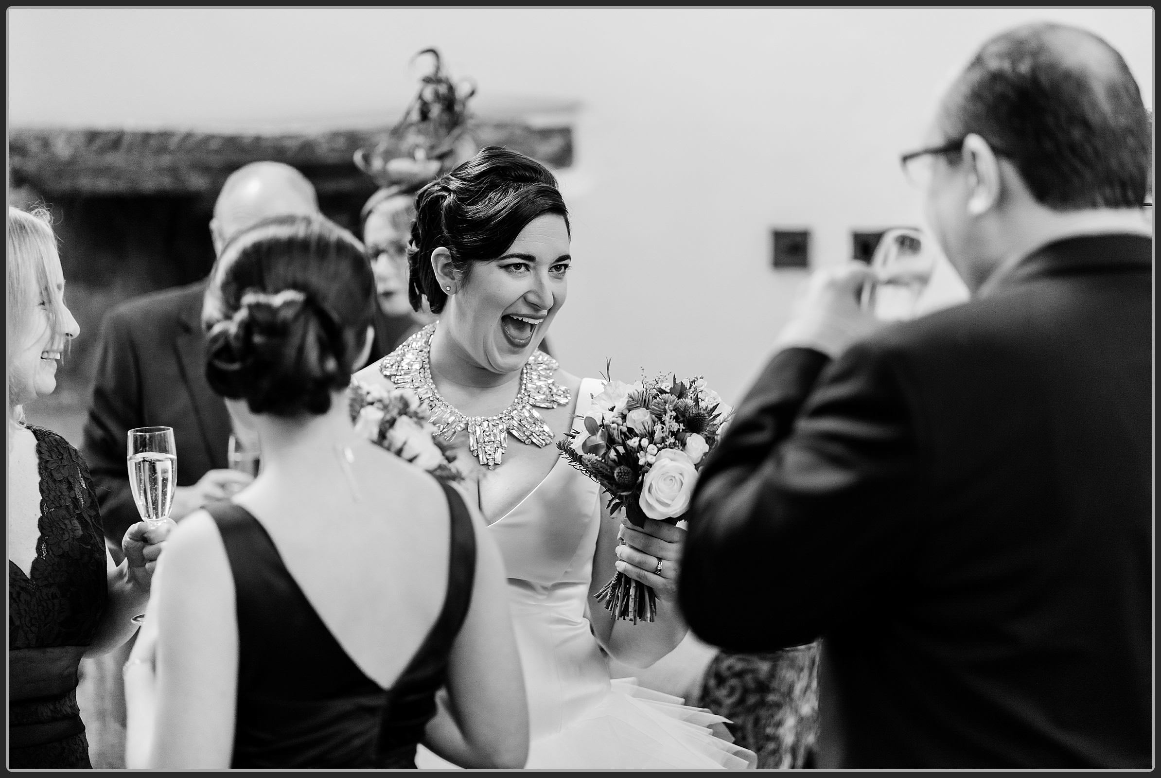 The bride laughing