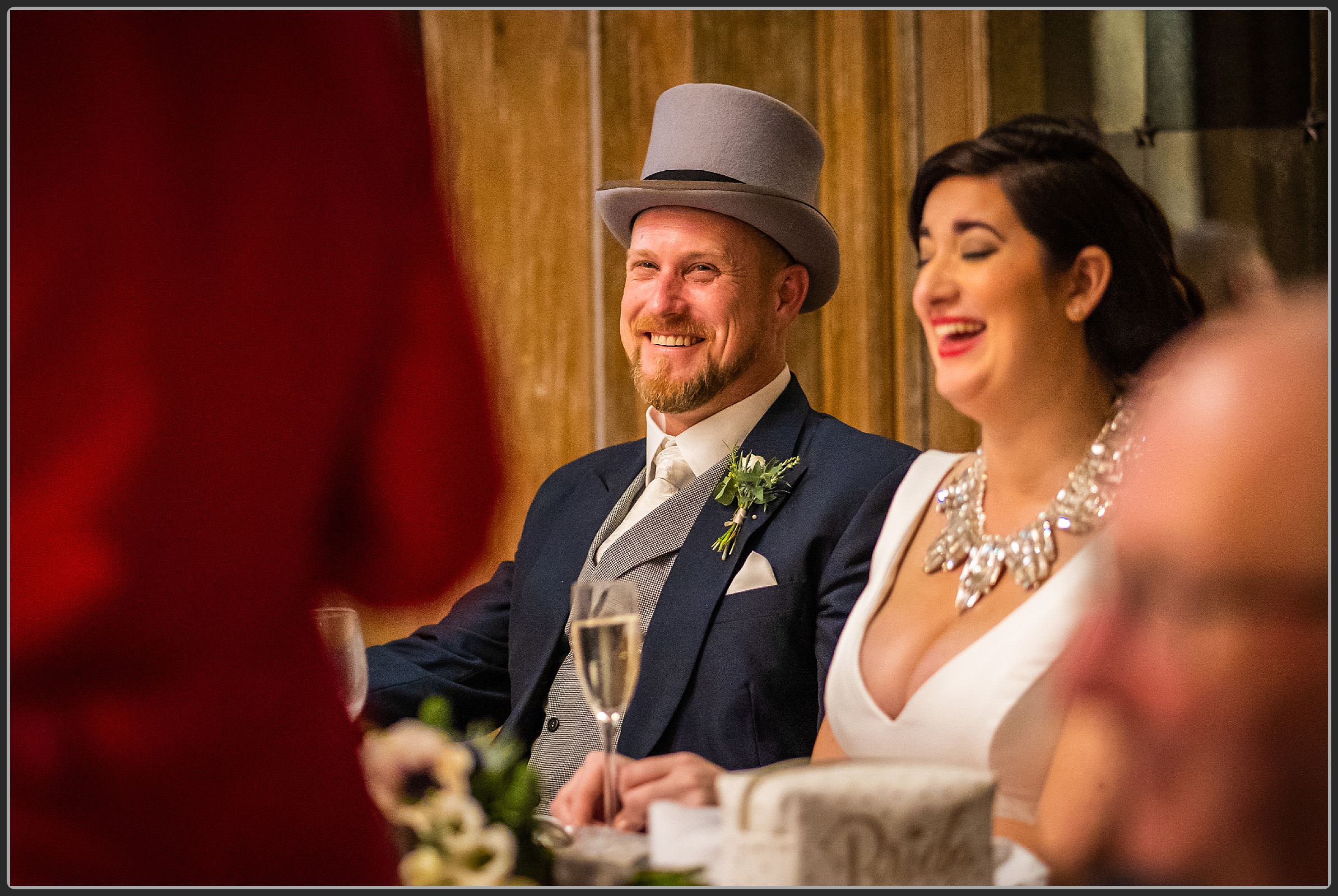 Cat and Dom during the wedding speeches