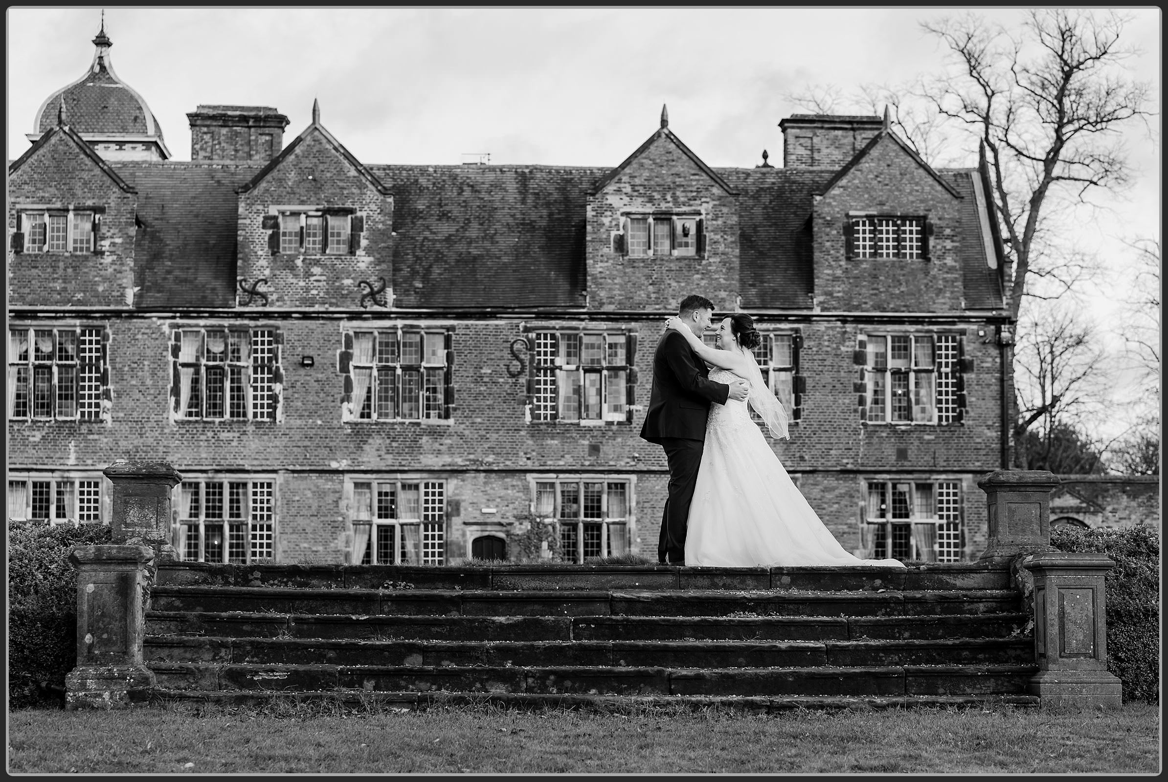 Bride and groom in black and white