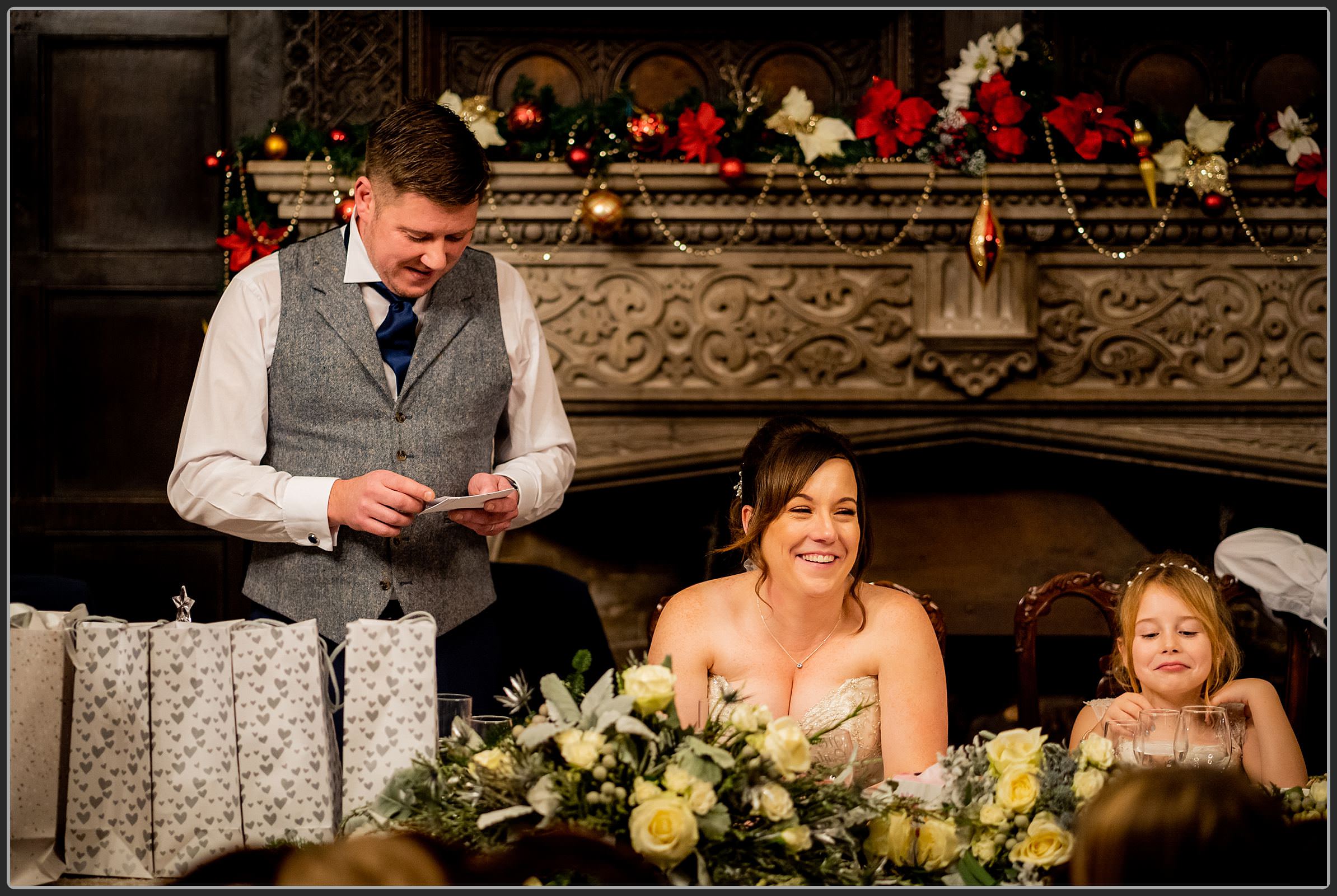 Groom reading his speech