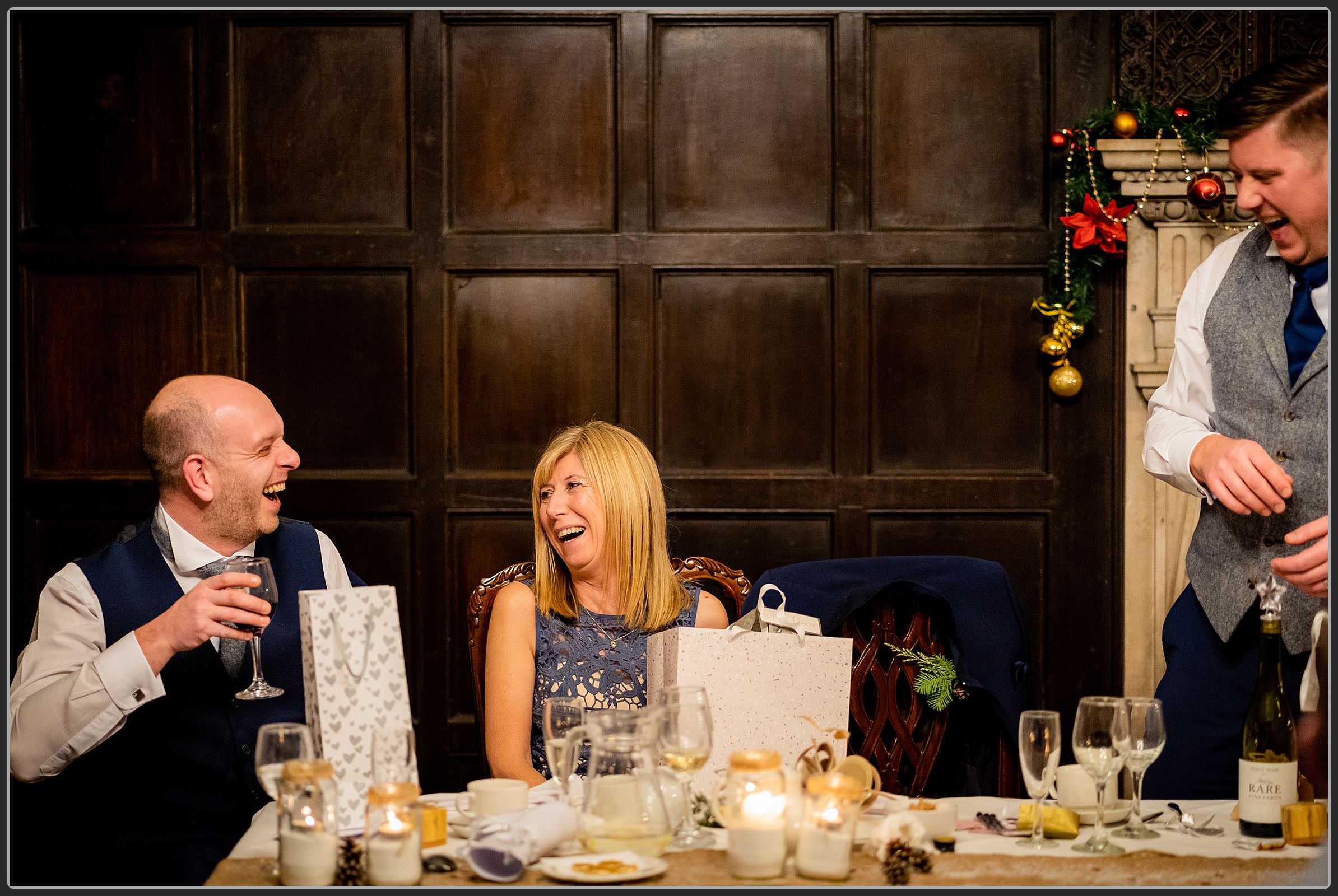 Family laughing during the speeches