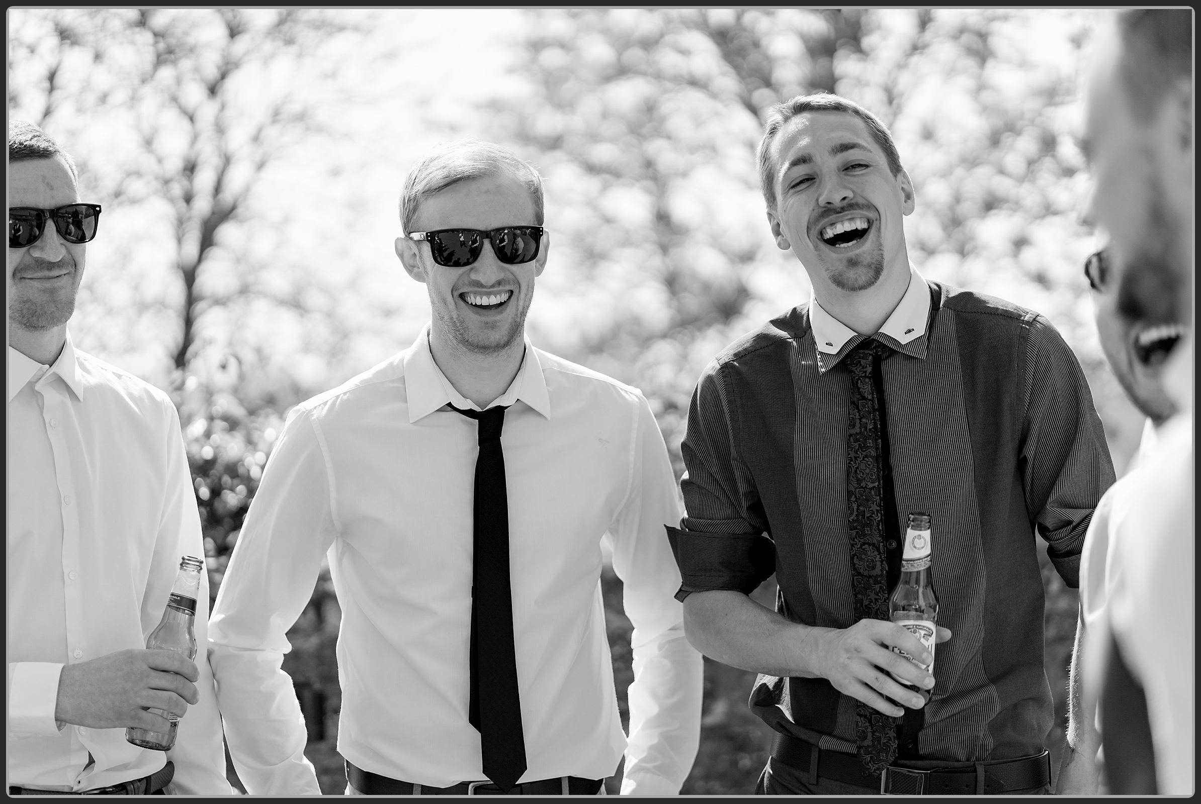 Wedding guests laughing