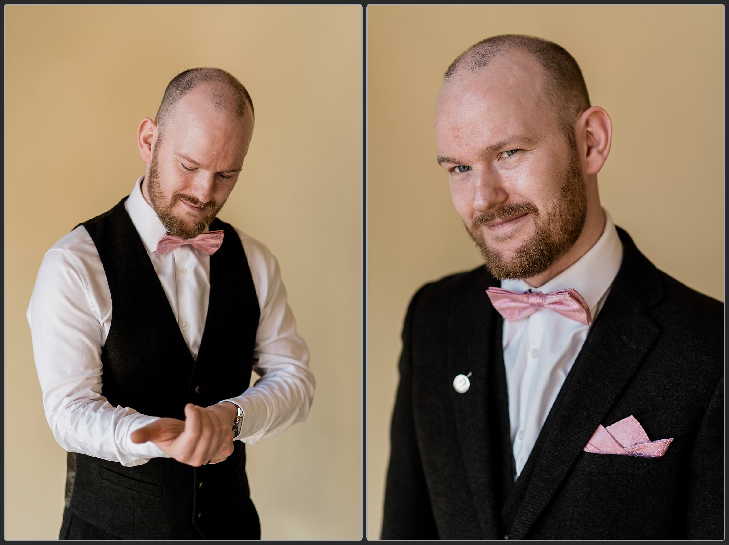 The groom getting ready