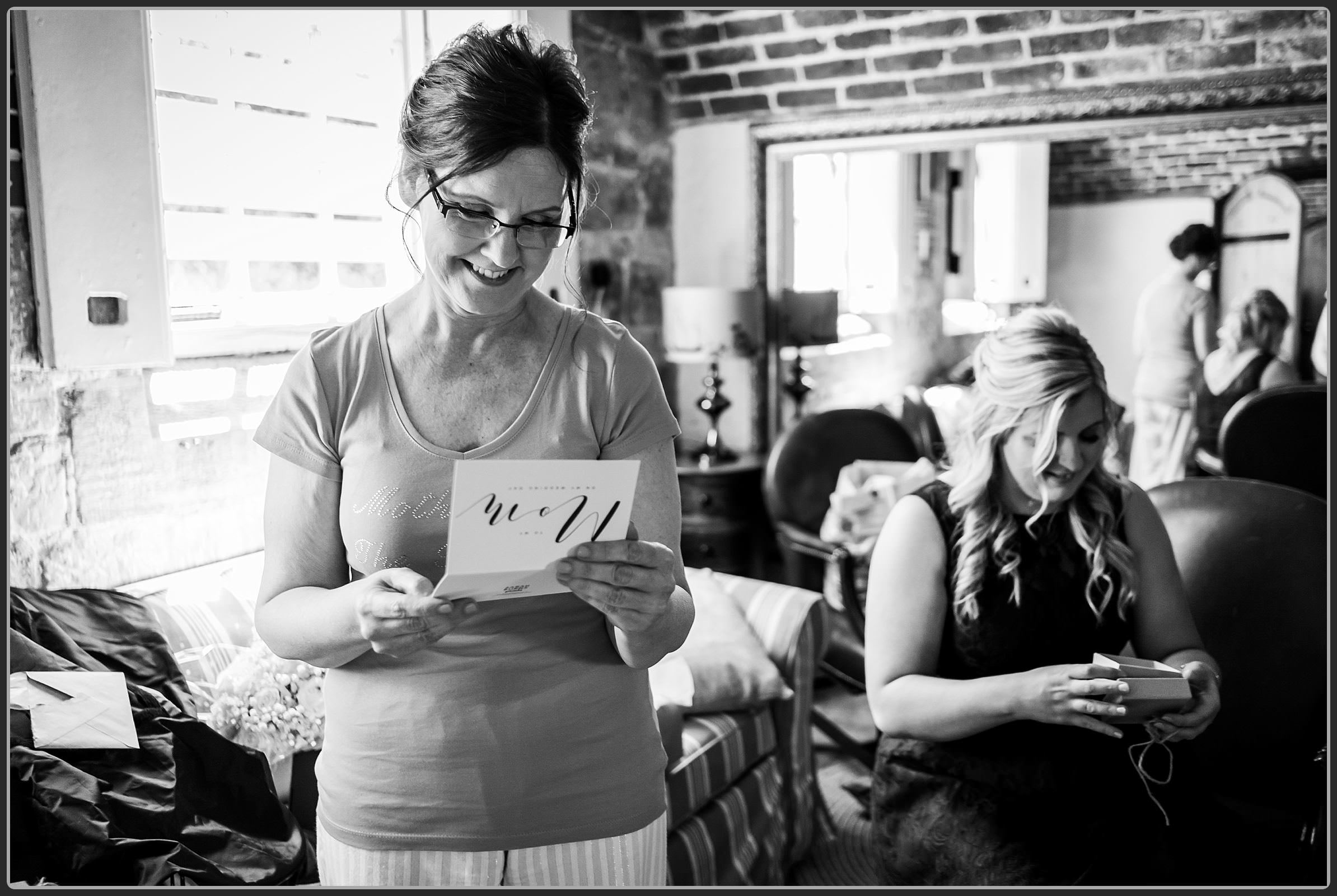 The brides mum receiving her gift