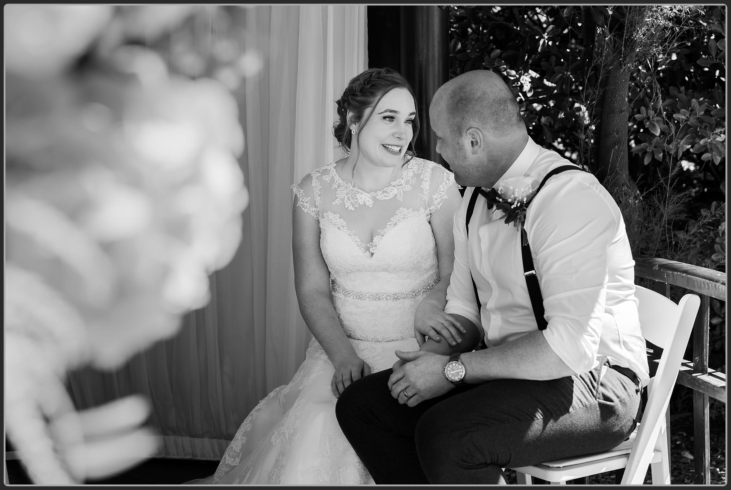 Bride and groom chatting