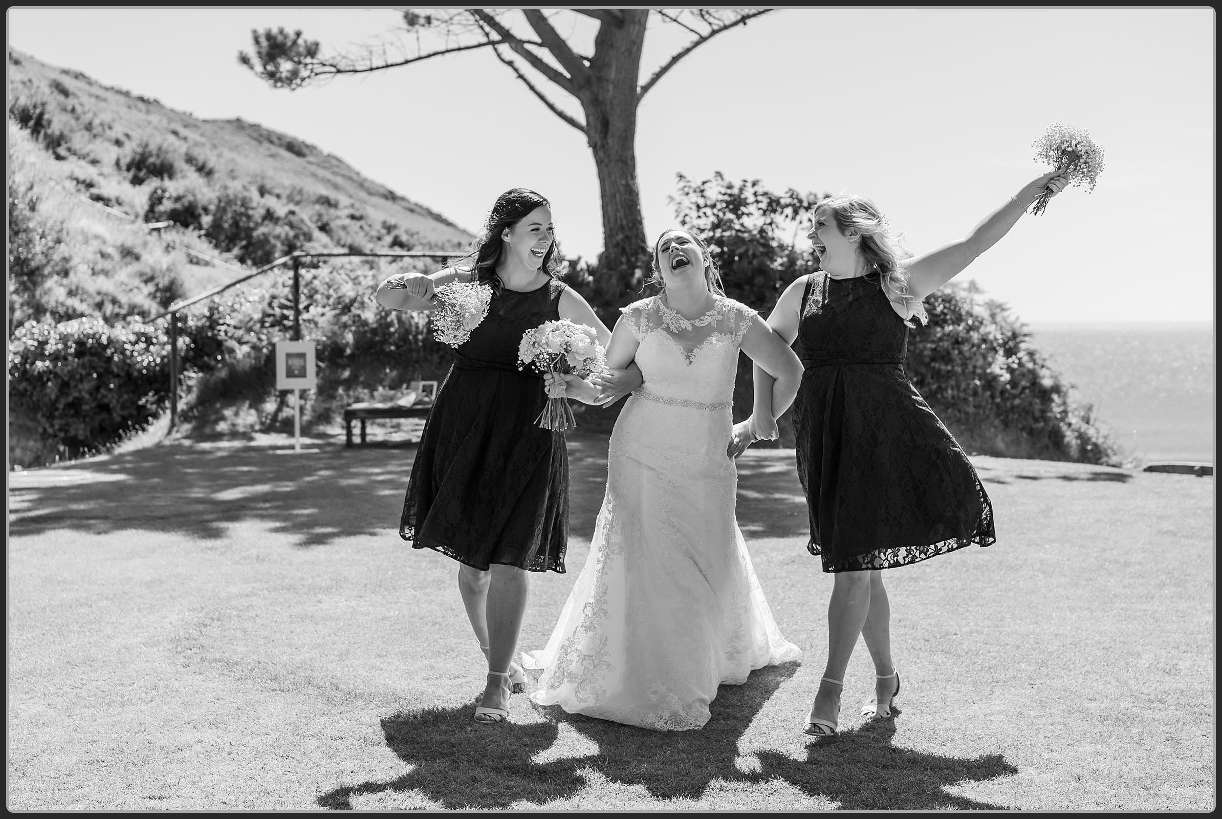 Bridesmaids and bride walking