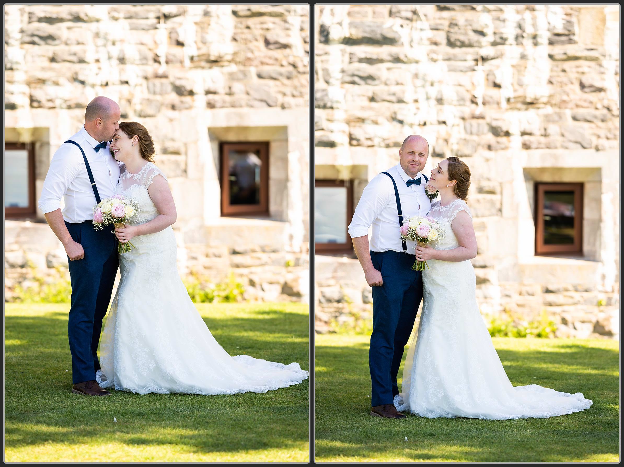 Bride and groom together at Polhawn Fort