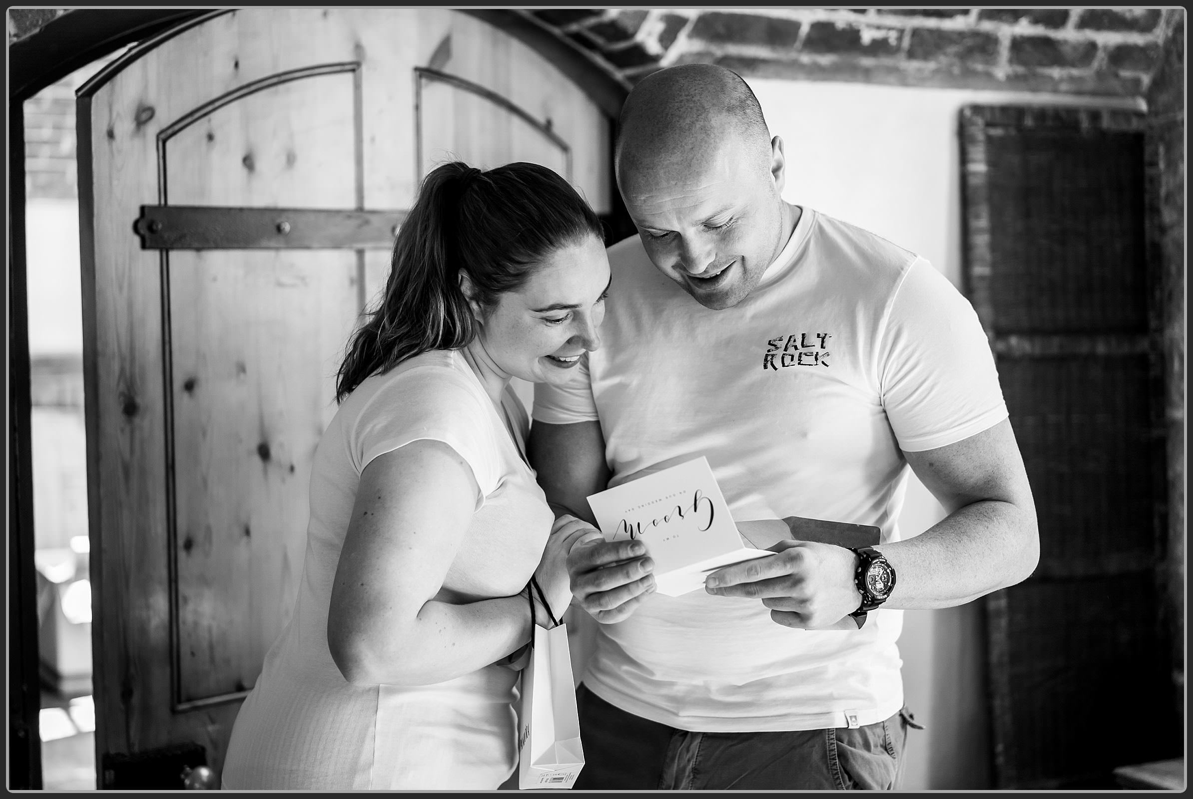 Couple exchanging gifts