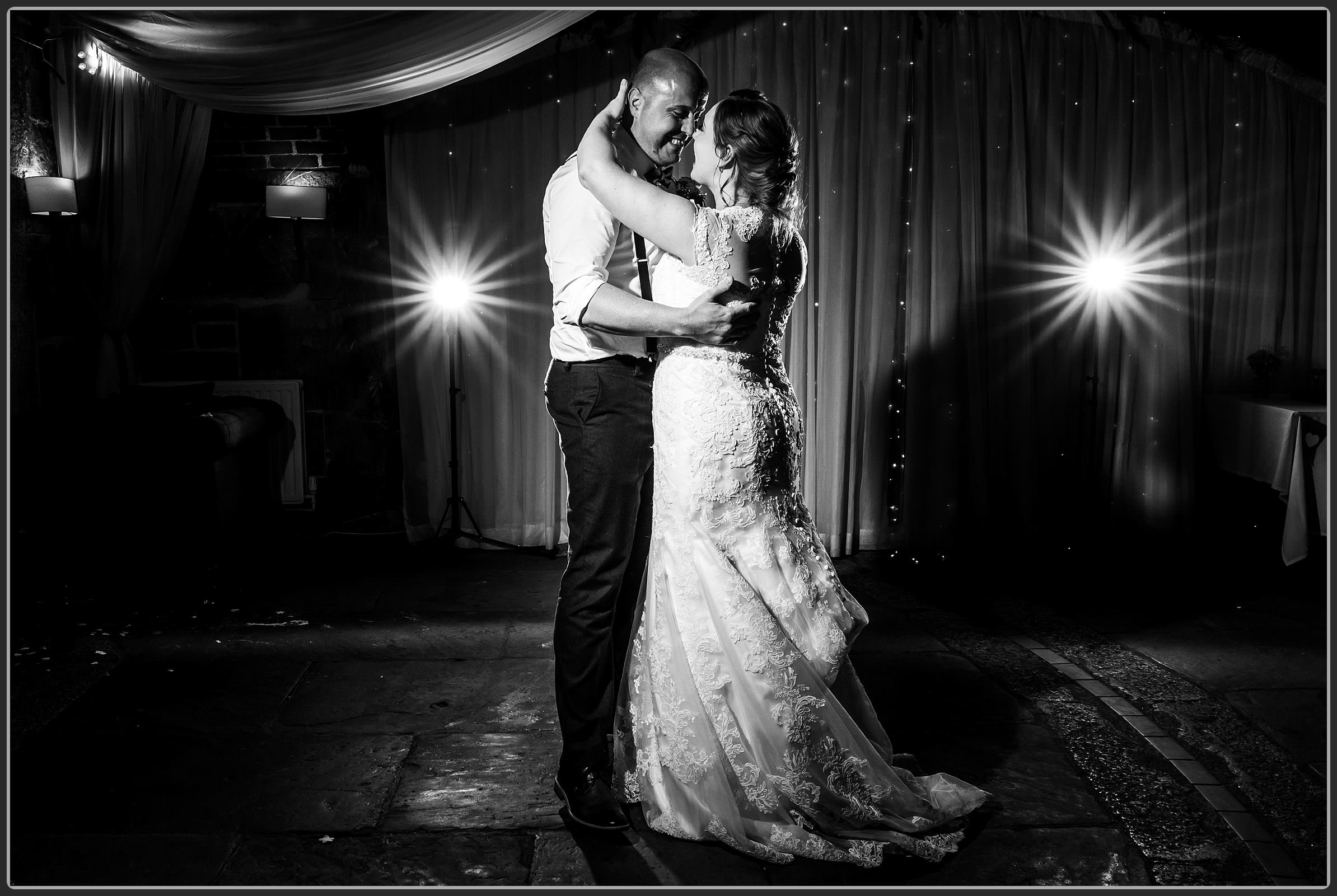 Bride and groom dancing