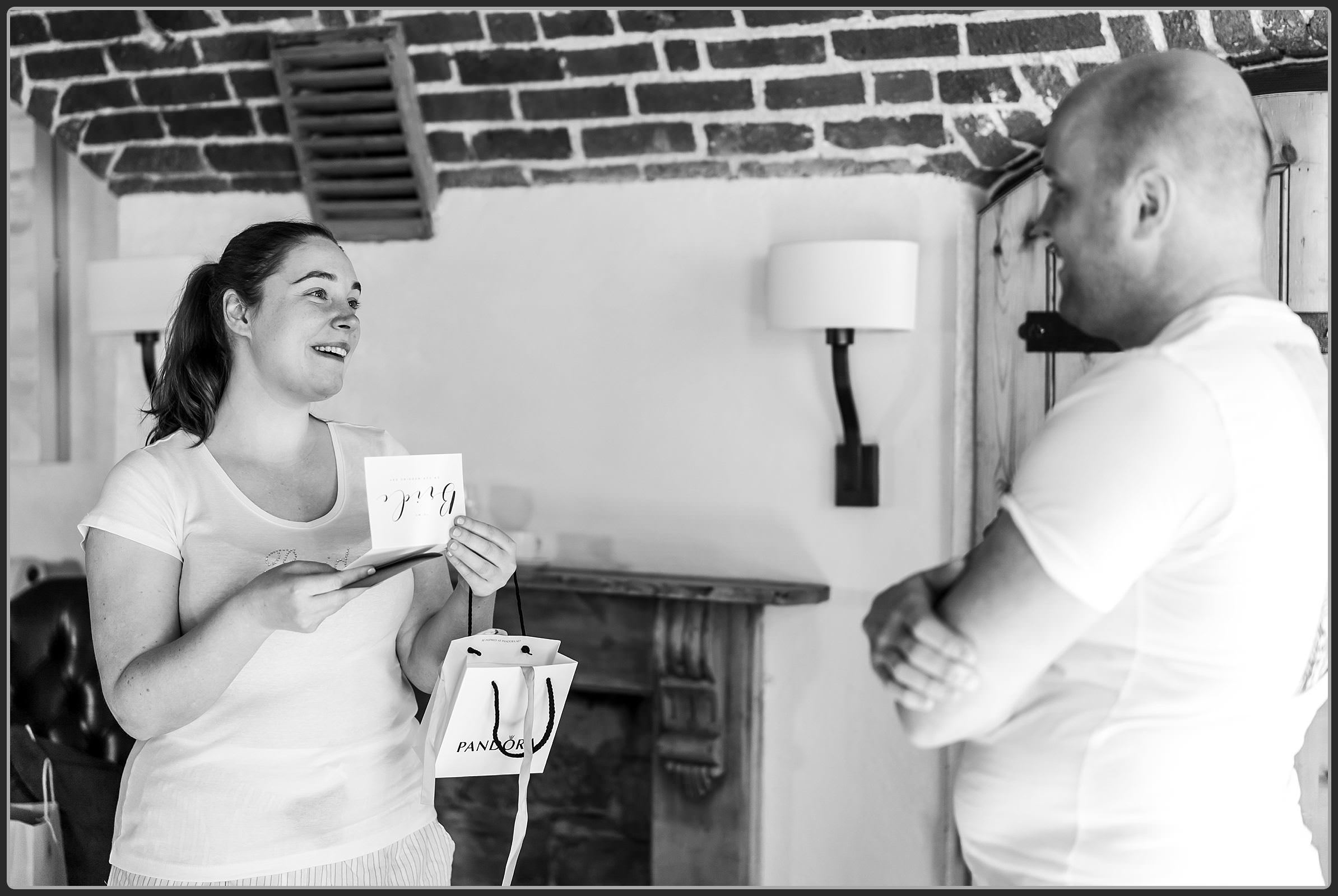 Couple exchanging gifts