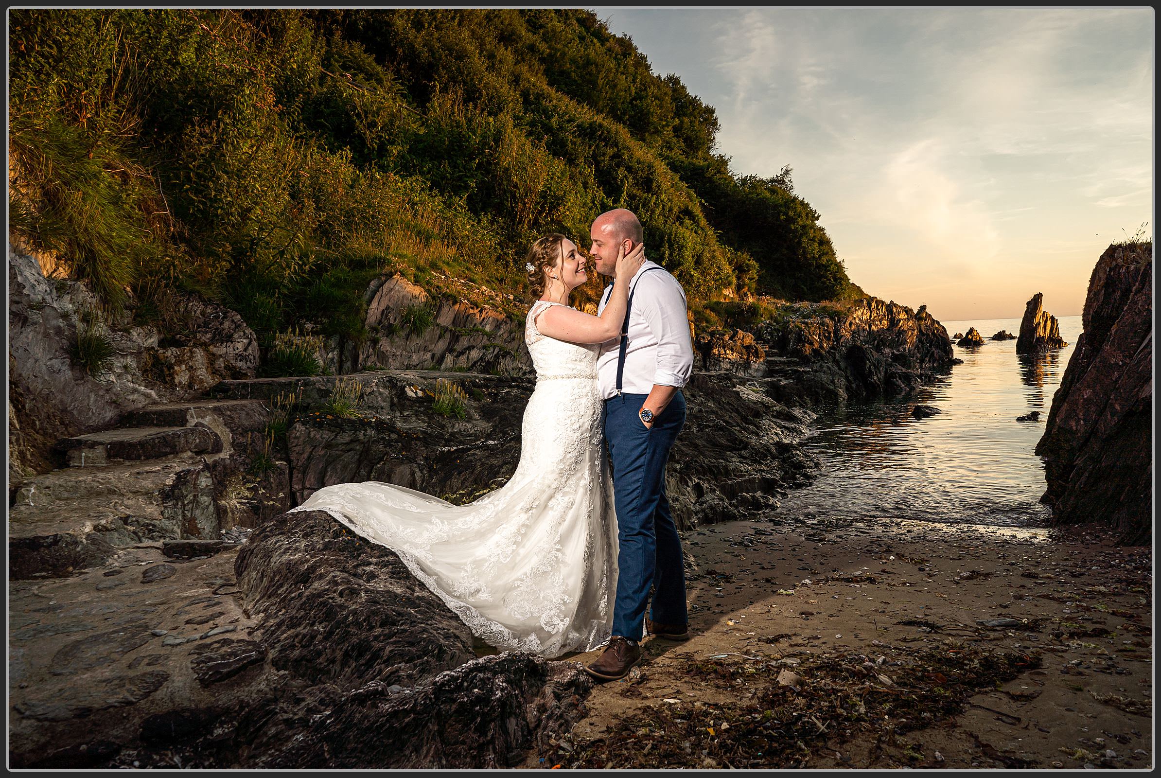 Bride and groom on the beach together