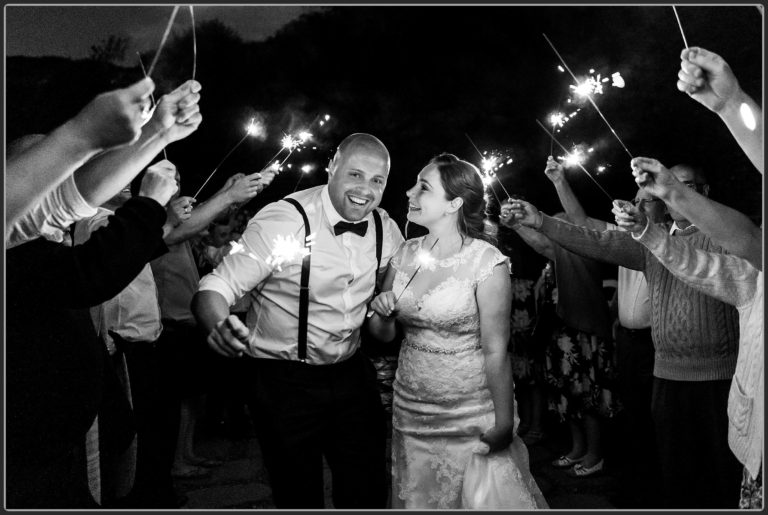 Sparkler exit at Birmingham wedding venue photographed naturally