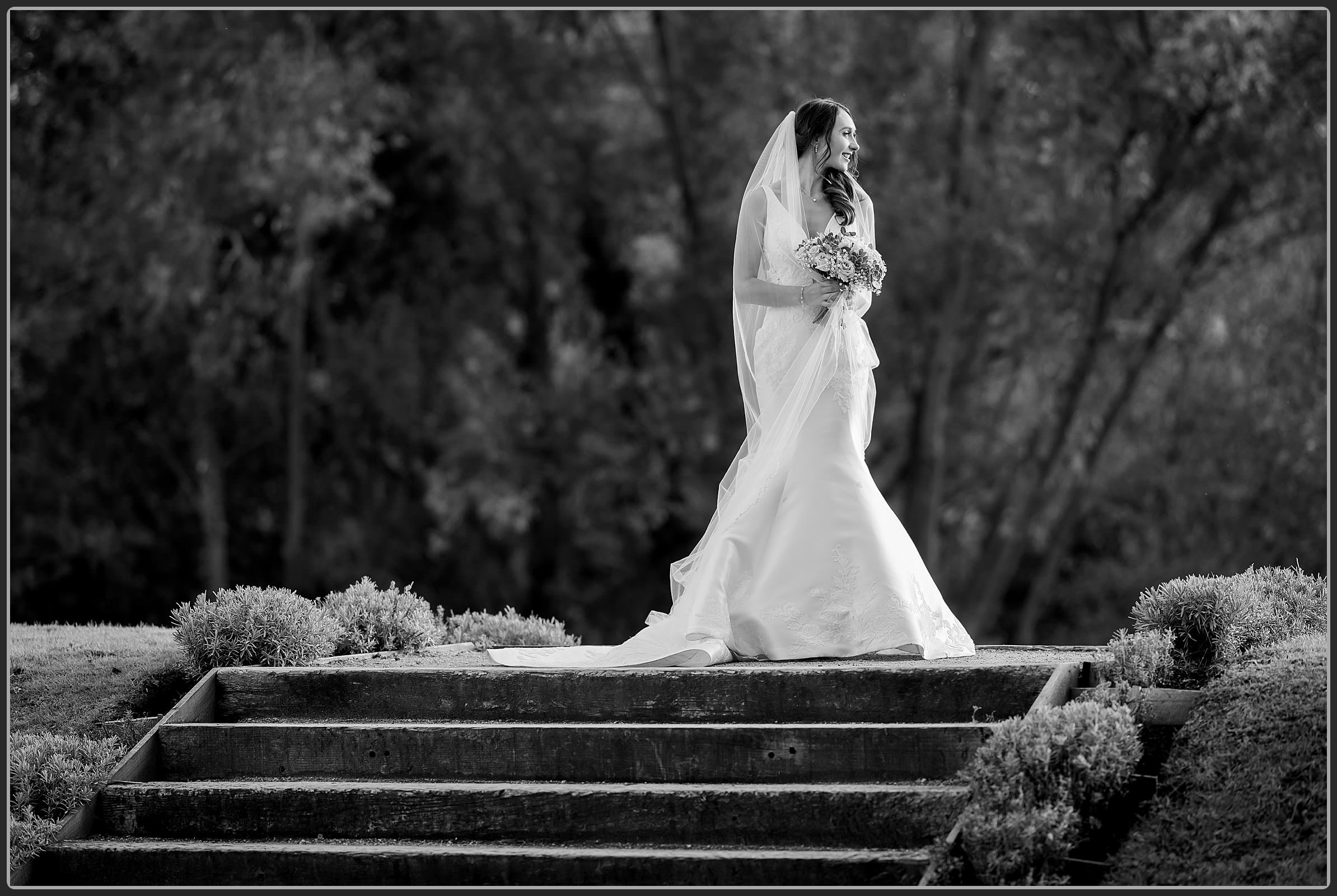 The bride in black and white at the Darley Abbey Mill