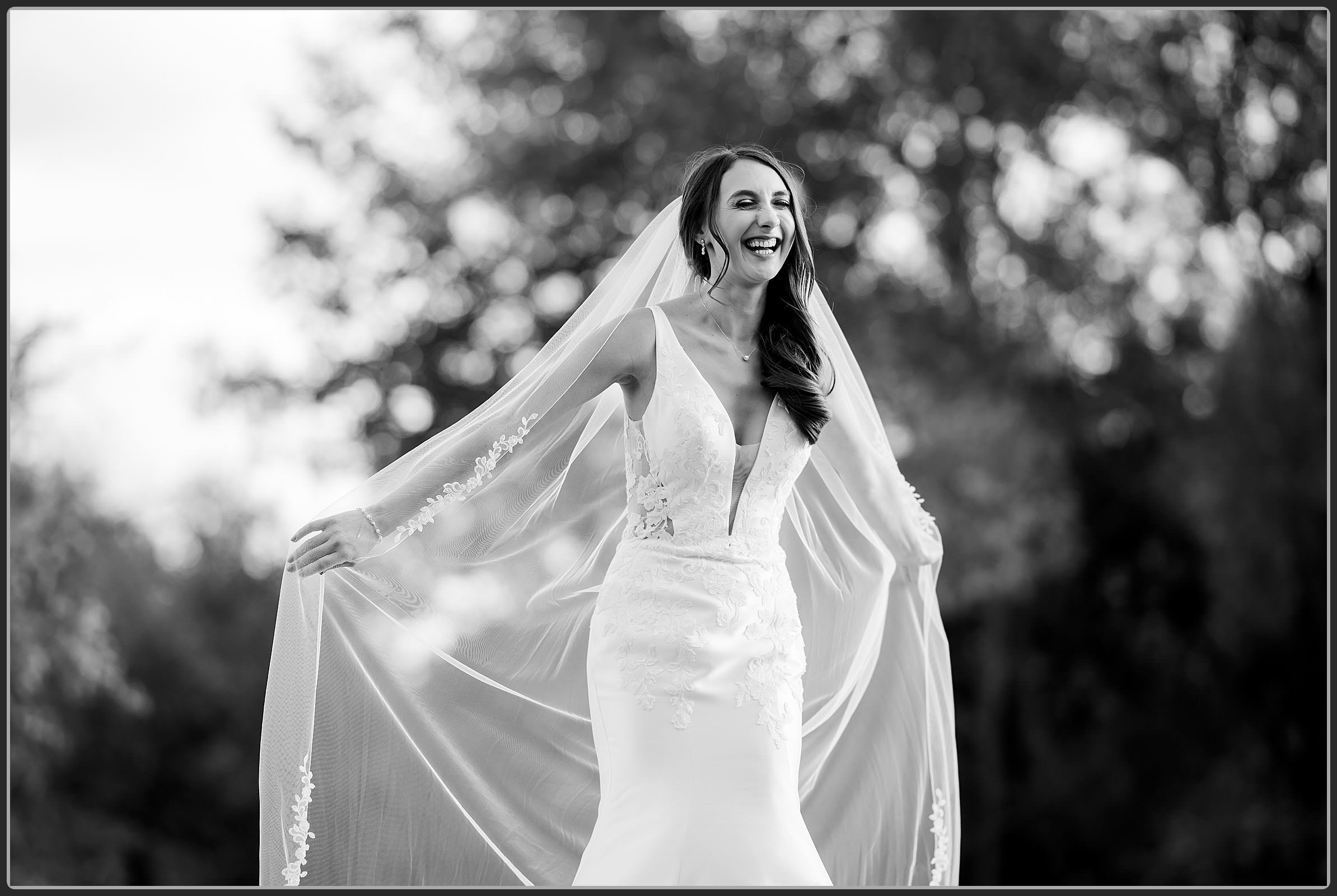 The bride in black and white at the Darley Abbey Mill