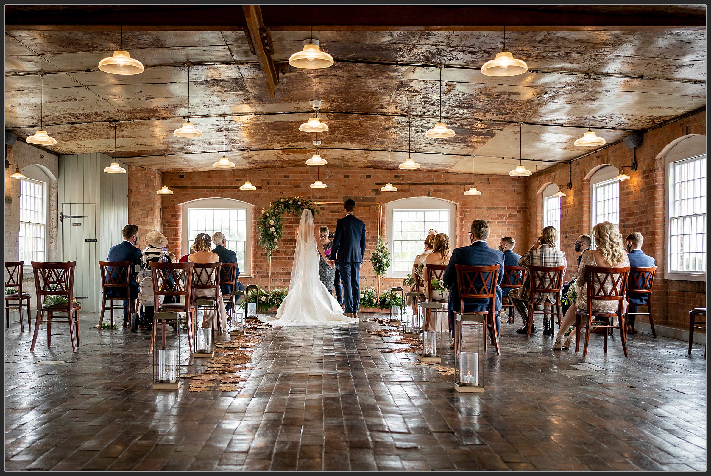 Bride and groom at Darley Abbey Mills