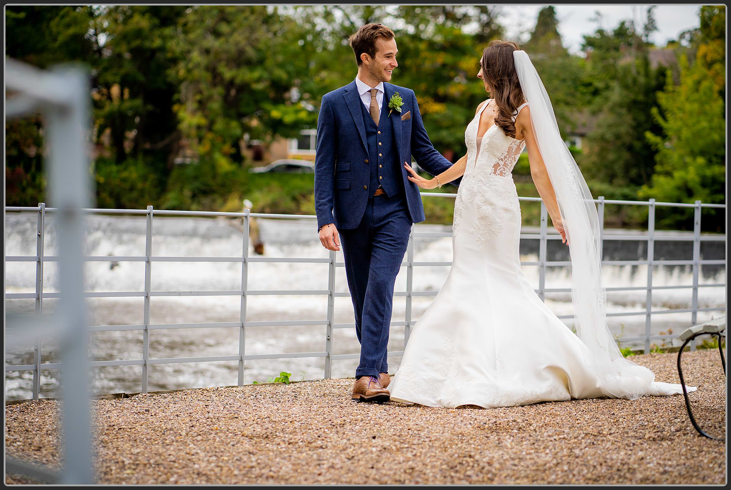 Ellie and George walking through the grounds at the Darley Abbey Mills