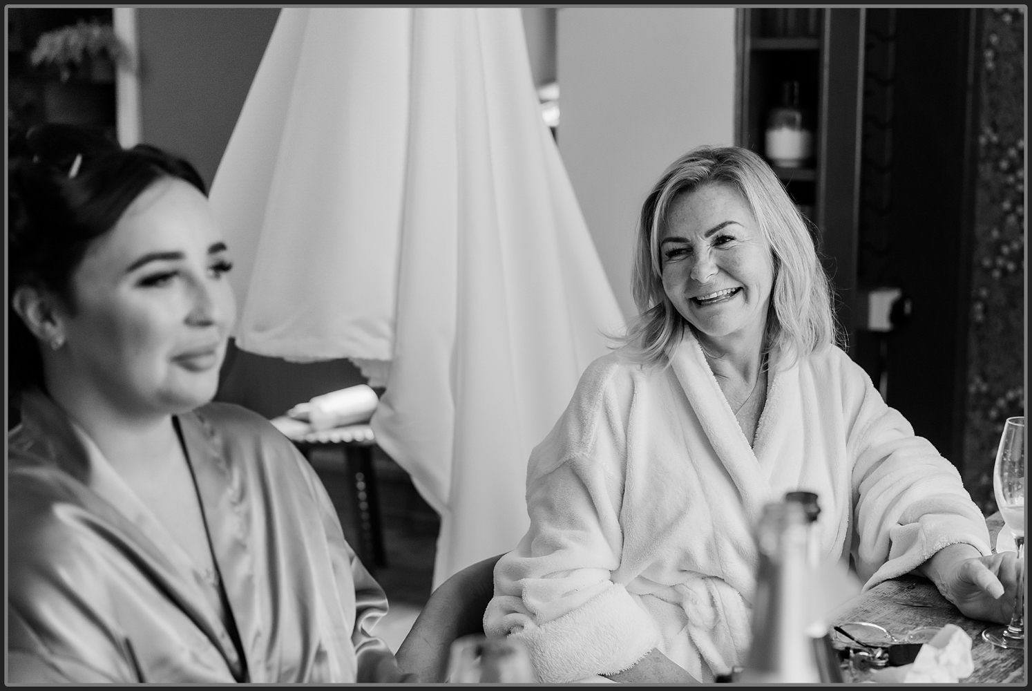The Brides mum laughing during the bridal preparations