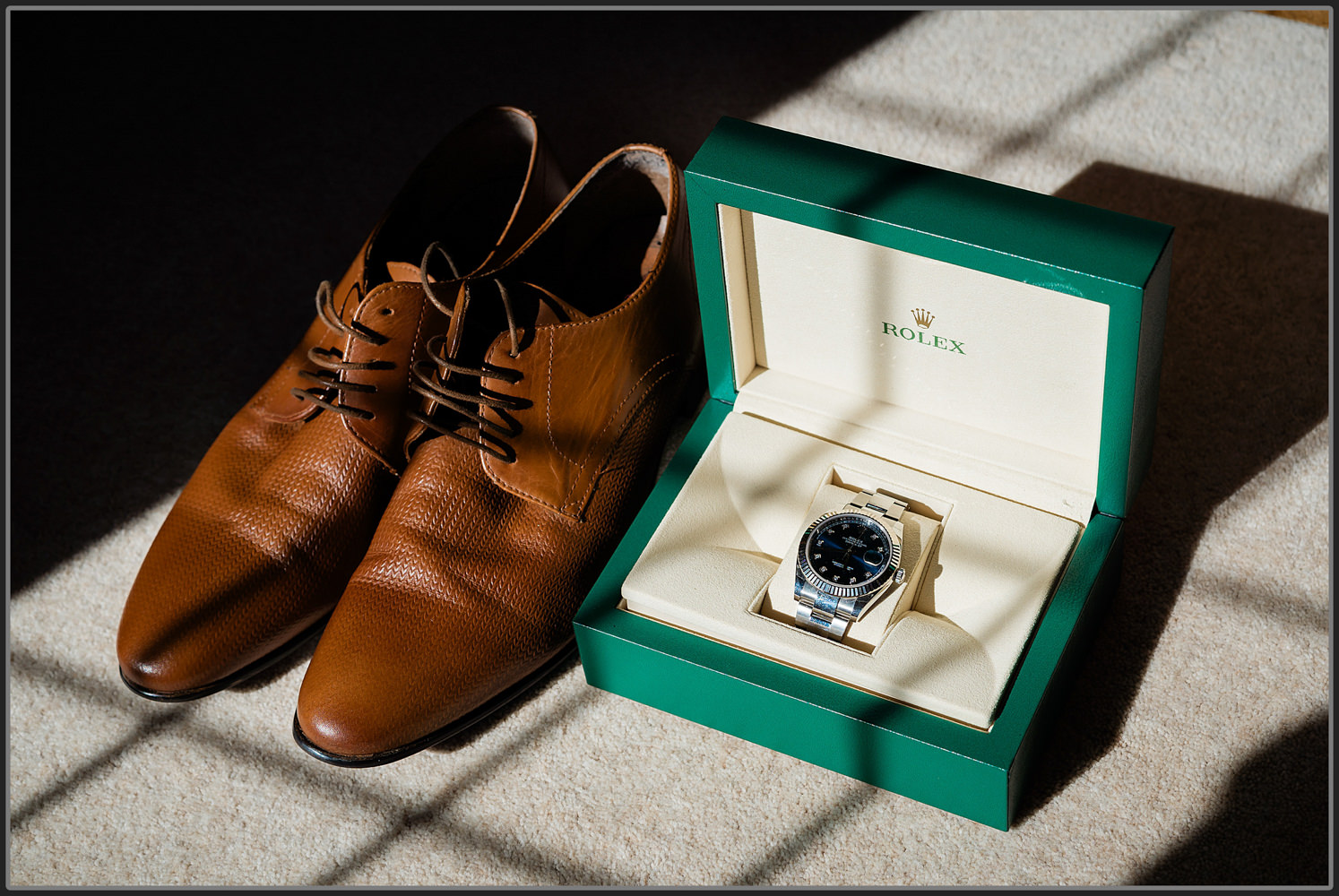 Grooms shoes and Rolex watch