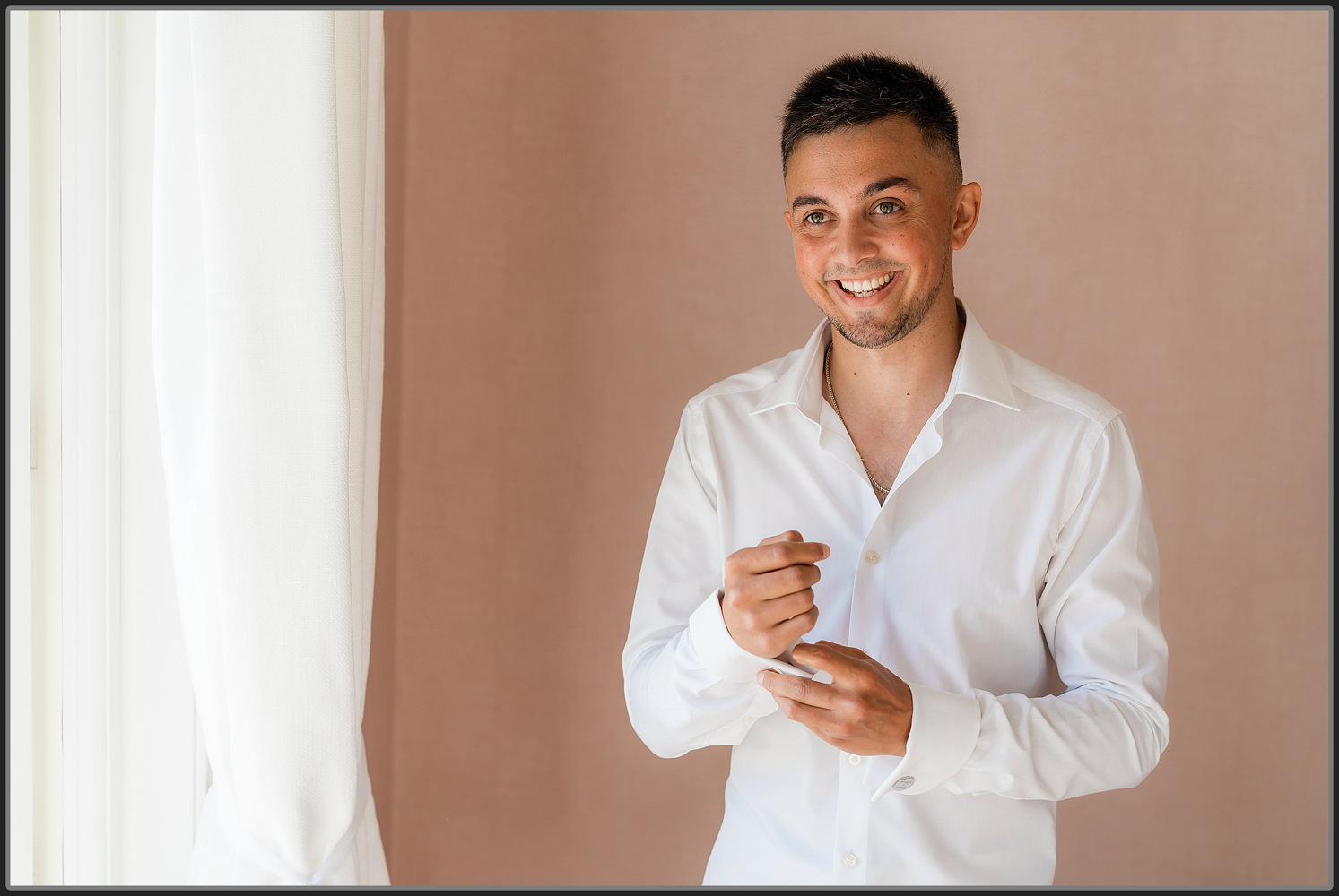 Lloyd getting ready laughing